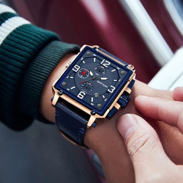 SANDA 5304 Quartz Men Watch Three Eyes Six Stitches Simple Calendar Waterproof Waist Watch (Belt Coffee) - Image 12