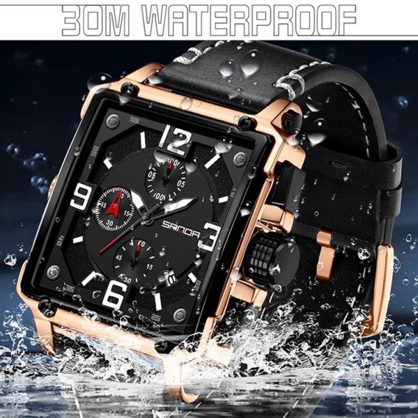 SANDA 5304 Quartz Men Watch Three Eyes Six Stitches Simple Calendar Waterproof Waist Watch (Belt Coffee) - Image 7