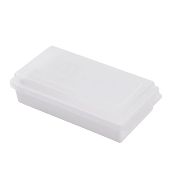 Household Square Butter Cutting Crisper With Lid Kitchen Cheese Storage Box (White)