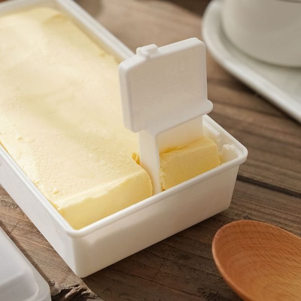Household Square Butter Cutting Crisper With Lid Kitchen Cheese Storage Box (White) - Image 2