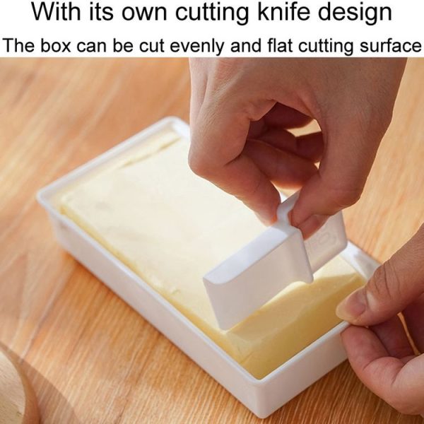 Household Square Butter Cutting Crisper With Lid Kitchen Cheese Storage Box (White) - Image 5
