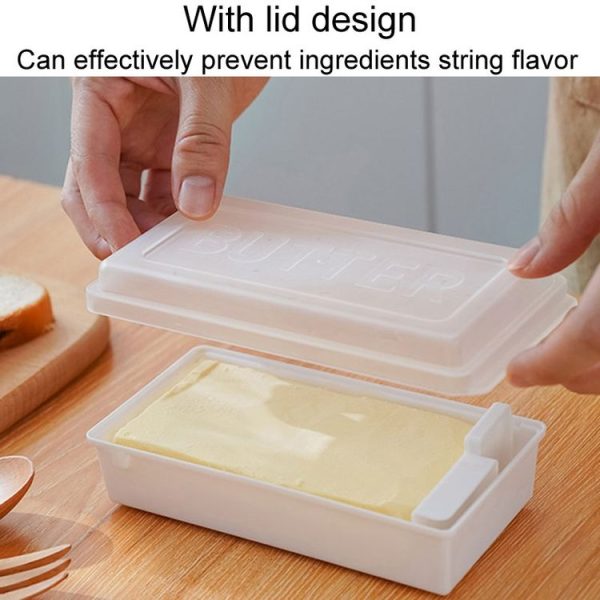 Household Square Butter Cutting Crisper With Lid Kitchen Cheese Storage Box (White) - Image 6