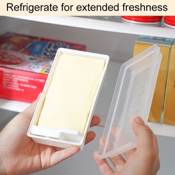 Household Square Butter Cutting Crisper With Lid Kitchen Cheese Storage Box (White) - Image 8