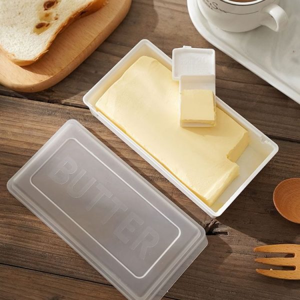 Household Square Butter Cutting Crisper With Lid Kitchen Cheese Storage Box (White) - Image 9
