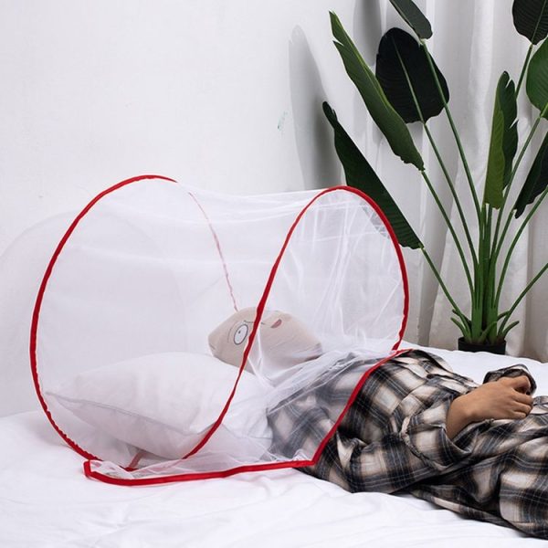 Installation-free Folding Portable Travel Insect-proof Mesh Cover Head Mini Mosquito Net, Color: Regular Red - Image 7