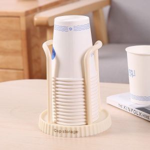 Household Disposable Cup Storage Rack Multifunctional Desktop Coffee Cup Shelf Cup Dispenser (Beige)