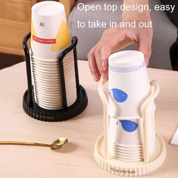 Household Disposable Cup Storage Rack Multifunctional Desktop Coffee Cup Shelf Cup Dispenser (Beige) - Image 4