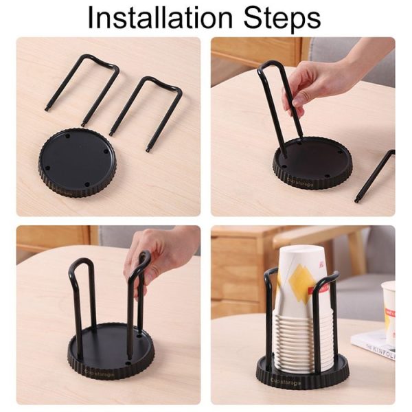 Household Disposable Cup Storage Rack Multifunctional Desktop Coffee Cup Shelf Cup Dispenser (Beige) - Image 6