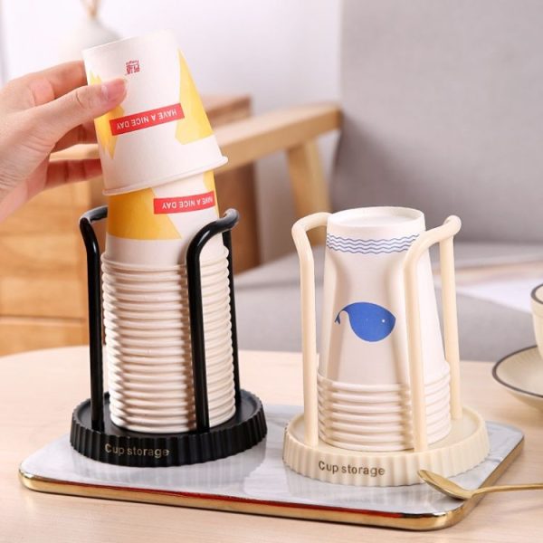 Household Disposable Cup Storage Rack Multifunctional Desktop Coffee Cup Shelf Cup Dispenser (Beige) - Image 7