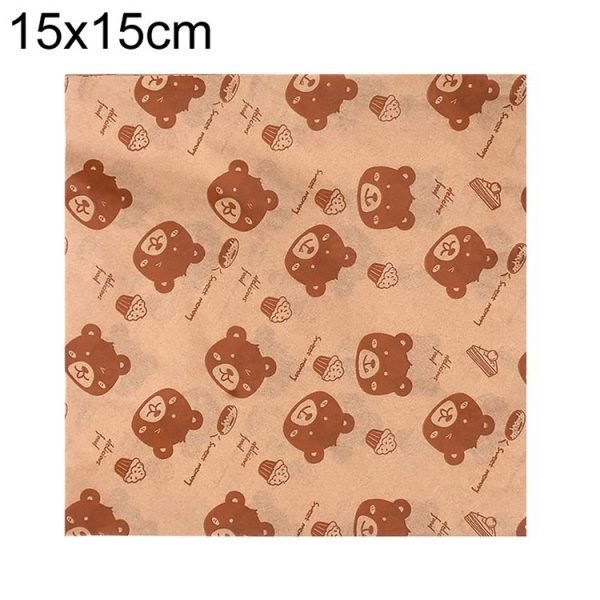 100sheets / Pack Bear Pattern Greaseproof Paper Baking Wrapping Paper Food Basket Liners Paper 15x15cm