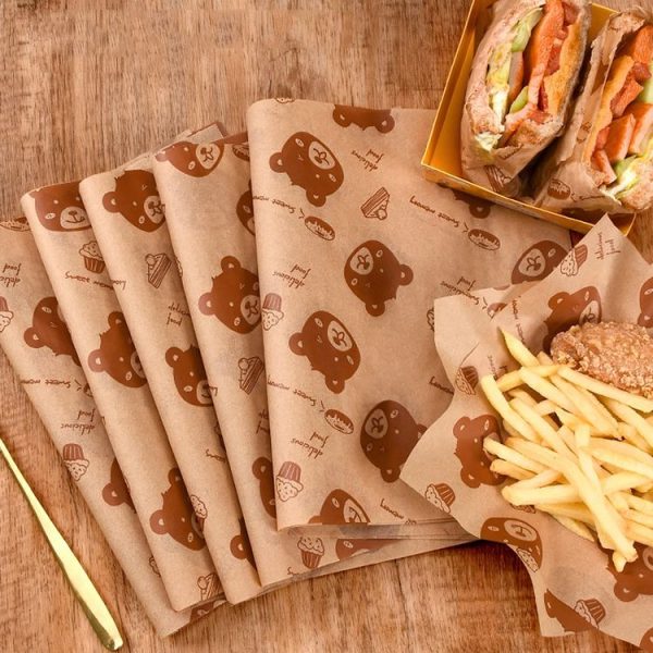 100sheets / Pack Bear Pattern Greaseproof Paper Baking Wrapping Paper Food Basket Liners Paper 15x15cm - Image 2