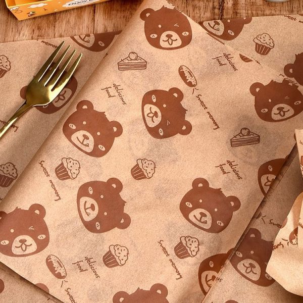 100sheets / Pack Bear Pattern Greaseproof Paper Baking Wrapping Paper Food Basket Liners Paper 15x15cm - Image 4