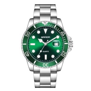SANDA 1099 Steel Belt Electronic Watch Men Quartz Watch Simple Personalized Wristwatch (Green)