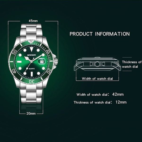 SANDA 1099 Steel Belt Electronic Watch Men Quartz Watch Simple Personalized Wristwatch (Green) - Image 3