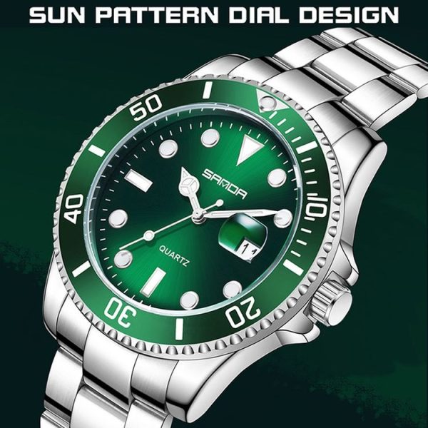 SANDA 1099 Steel Belt Electronic Watch Men Quartz Watch Simple Personalized Wristwatch (Green) - Image 4