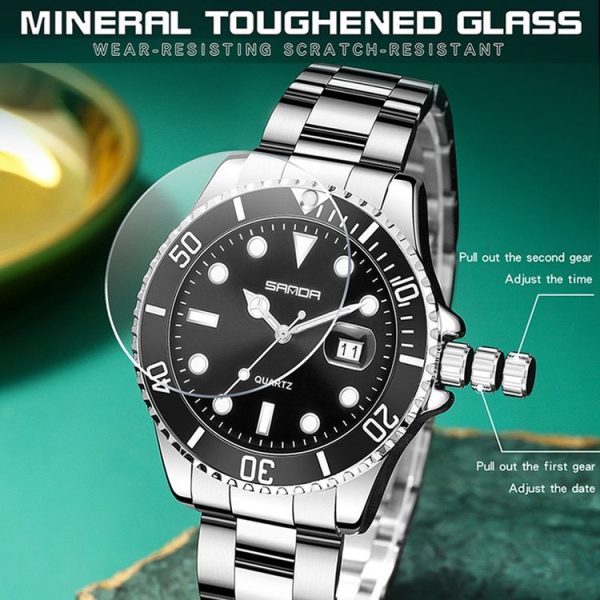 SANDA 1099 Steel Belt Electronic Watch Men Quartz Watch Simple Personalized Wristwatch (Green) - Image 6