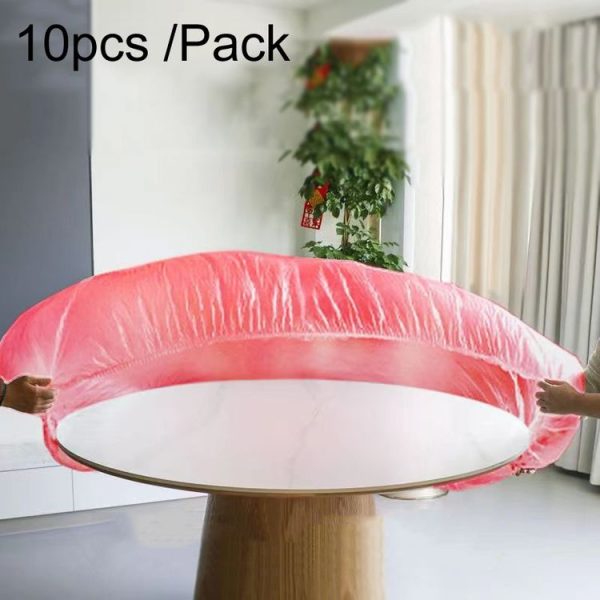 10pcs / Pack 1.4m Disposable Elastic Bunching Tablecloth Household Table Thickened PE Non-Washable Waterproof Oilproof Tablecloth (Red)