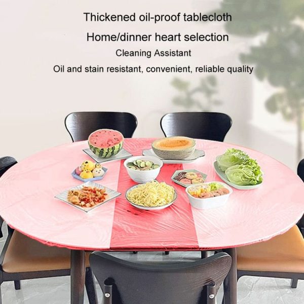 10pcs / Pack 1.4m Disposable Elastic Bunching Tablecloth Household Table Thickened PE Non-Washable Waterproof Oilproof Tablecloth (Red) - Image 4