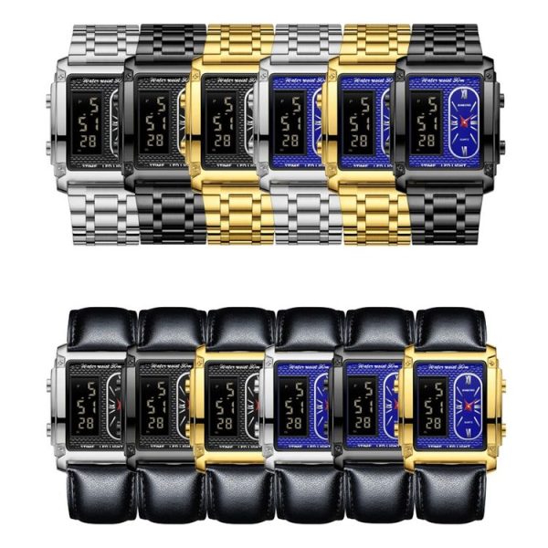 BINBOND B2311 30m Waterproof Men LED Luminous Multifunctional Quartz Watch, Color: Black Steel-Black - Image 2