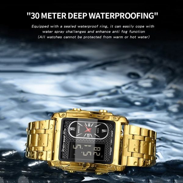 BINBOND B2311 30m Waterproof Men LED Luminous Multifunctional Quartz Watch, Color: Black Steel-Black - Image 6