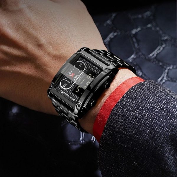 BINBOND B2311 30m Waterproof Men LED Luminous Multifunctional Quartz Watch, Color: Black Steel-Black - Image 7