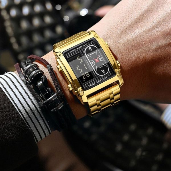 BINBOND B2311 30m Waterproof Men LED Luminous Multifunctional Quartz Watch, Color: Leather-Black Steel-Blue - Image 8