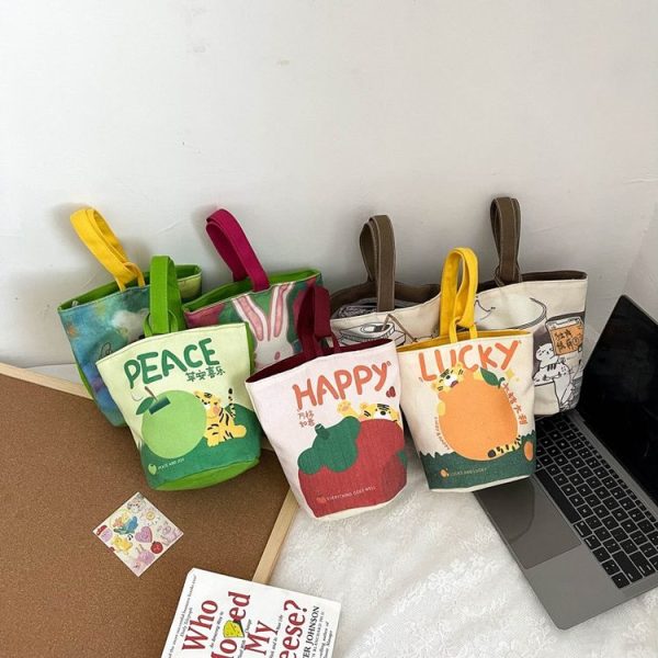 Oil Painting Style Cartoon Handbag Outdoor Portable Cute Single-shoulder Bag, Color: Yellow - Image 2