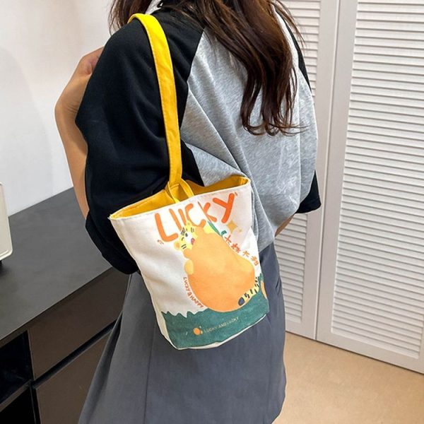 Oil Painting Style Cartoon Handbag Outdoor Portable Cute Single-shoulder Bag, Color: Yellow - Image 8