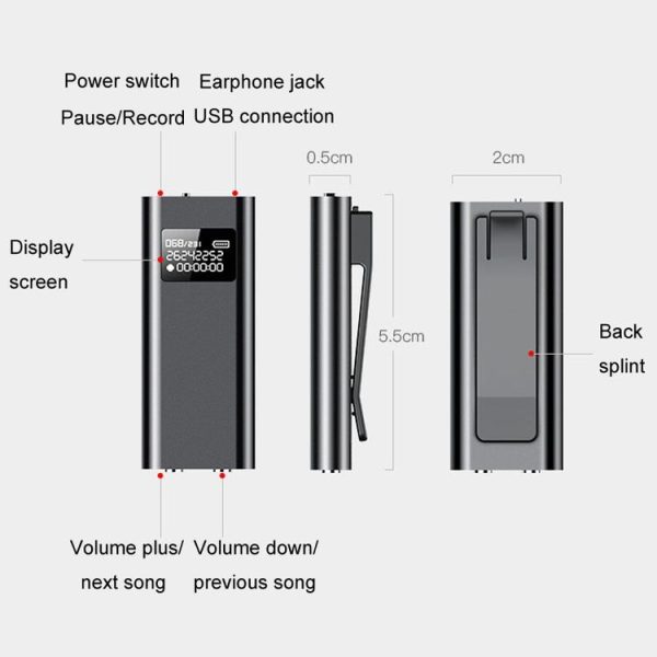 Q25 Intelligent Voice Recorder With Screen HD Noise Canceling Back Clip Voice Reporter, Size: 4GB (Black) - Image 2