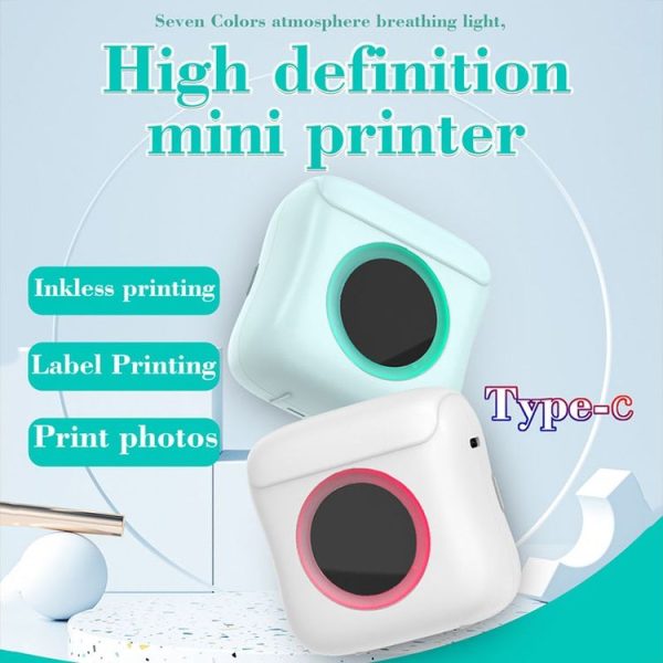 C22 Colorful Ambient Light Portable Mini Inkless Thermal Bluetooth Printer Error Question Label Printer (Blue) - Image 2