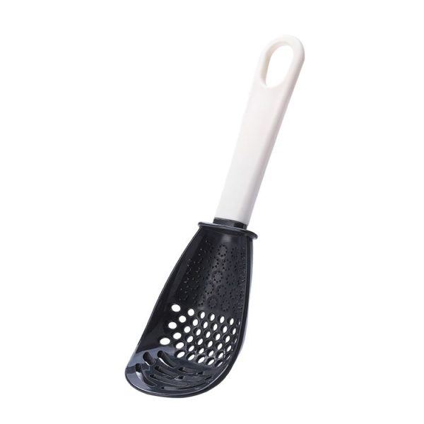 Kitchen Multifunctional Mashing Spoon Household Auxiliary Food Grinding Cooking Ladle Stir-Fry Spatula (Black)