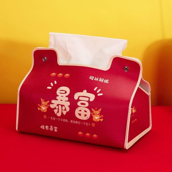New Year Cute Tissue Box Waterproof Tissue Box Dormitory Car Carrying Living Room Universal Tissue Box, Style: Wealthy