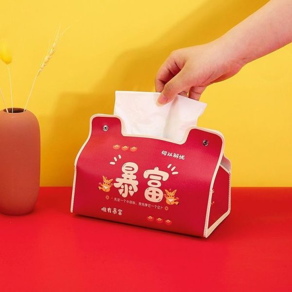 New Year Cute Tissue Box Waterproof Tissue Box Dormitory Car Carrying Living Room Universal Tissue Box, Style: Wealthy - Image 8