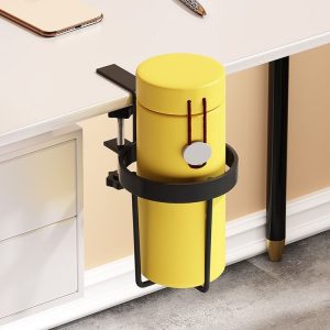 Iron Table Cup Holder Mug Storage Rack Office Dormitory Desk Fixed Shelf (Black)