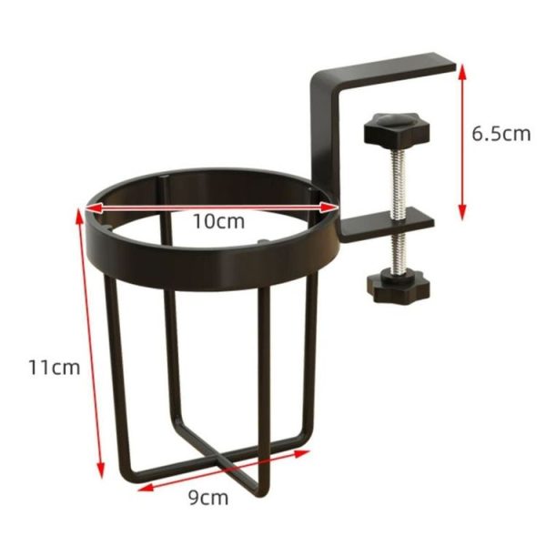 Iron Table Cup Holder Mug Storage Rack Office Dormitory Desk Fixed Shelf (Black) - Image 2