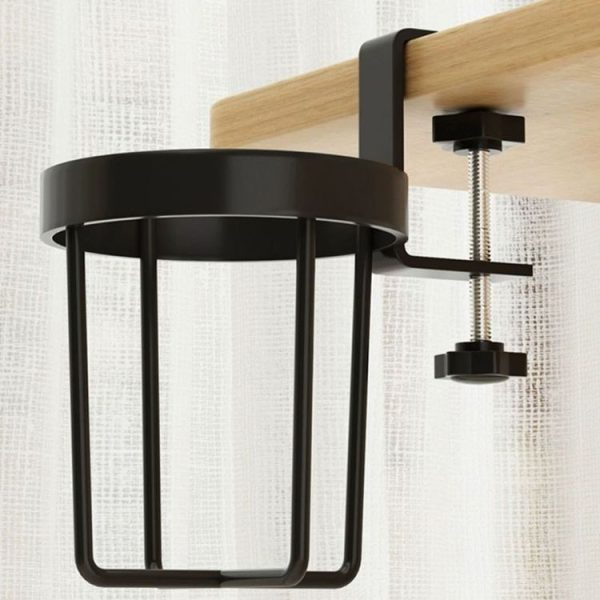 Iron Table Cup Holder Mug Storage Rack Office Dormitory Desk Fixed Shelf (Black) - Image 4