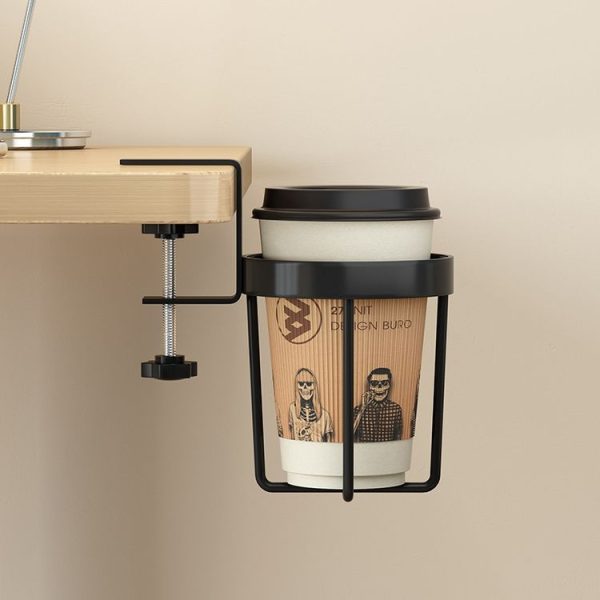 Iron Table Cup Holder Mug Storage Rack Office Dormitory Desk Fixed Shelf (Black) - Image 5