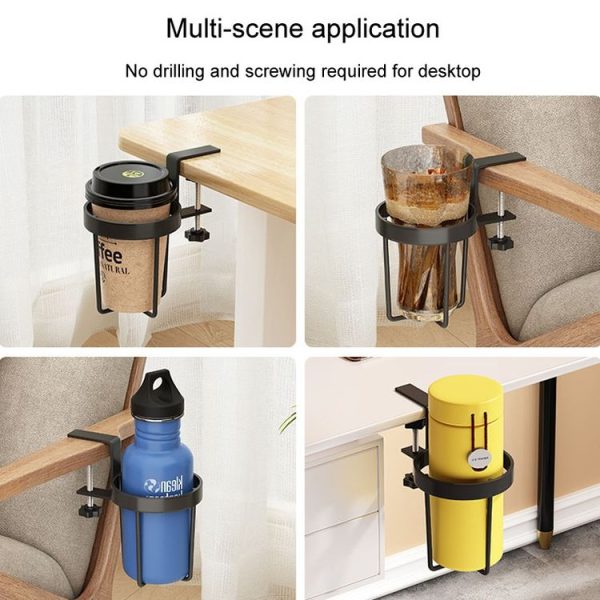 Iron Table Cup Holder Mug Storage Rack Office Dormitory Desk Fixed Shelf (Black) - Image 6