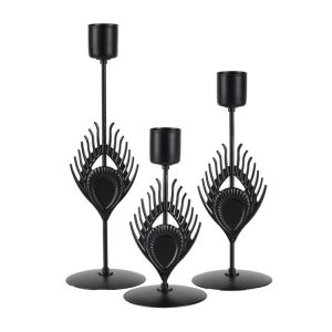 3 In 1 Black Feather Candlestick Wedding Decoration Romantic Candlelight Home Ornaments (Black)