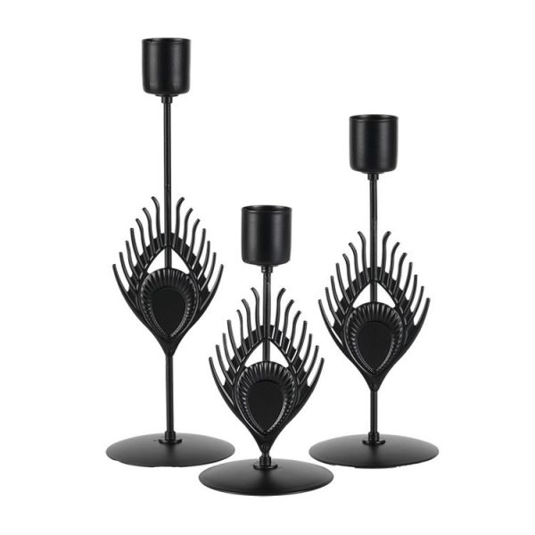 3 In 1 Black Feather Candlestick Wedding Decoration Romantic Candlelight Home Ornaments (Black)