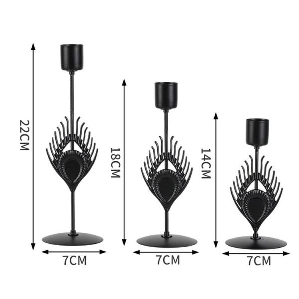 3 In 1 Black Feather Candlestick Wedding Decoration Romantic Candlelight Home Ornaments (Black) - Image 3