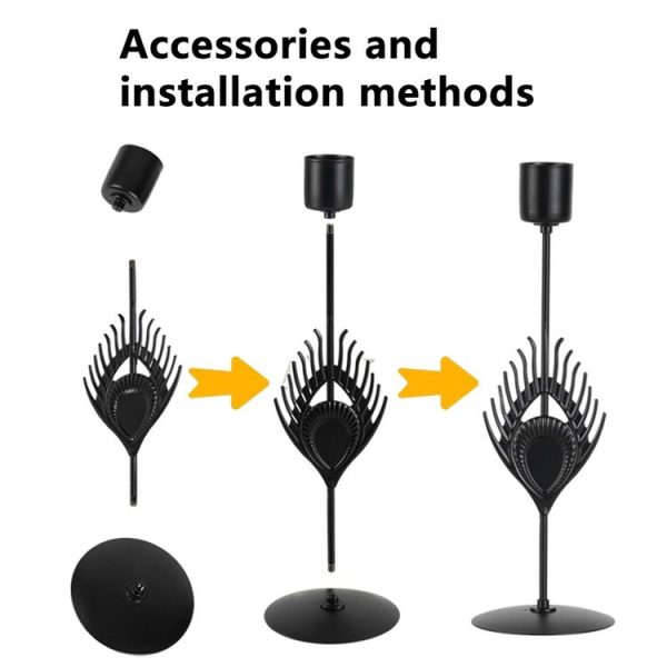 3 In 1 Black Feather Candlestick Wedding Decoration Romantic Candlelight Home Ornaments (Black) - Image 4