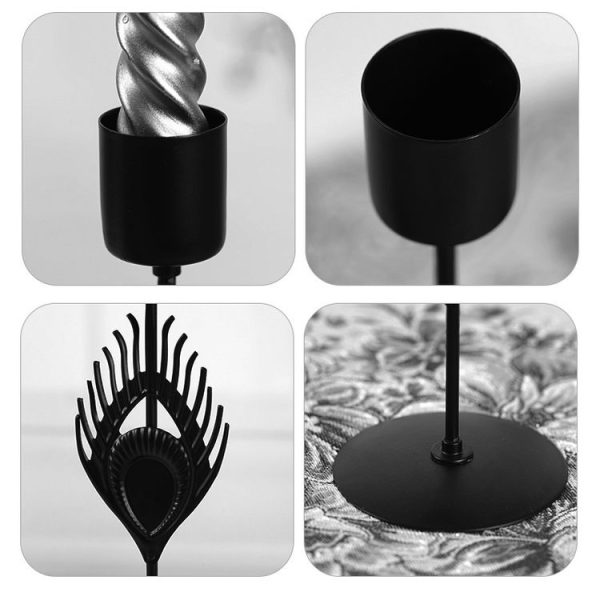 3 In 1 Black Feather Candlestick Wedding Decoration Romantic Candlelight Home Ornaments (Black) - Image 5