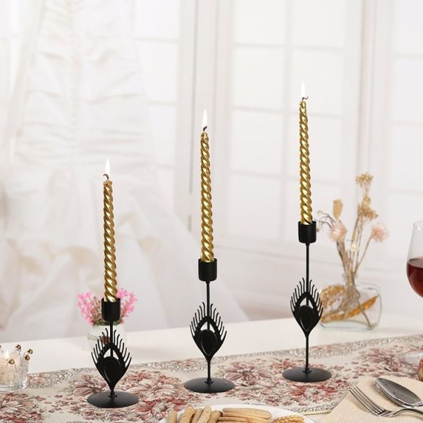 3 In 1 Black Feather Candlestick Wedding Decoration Romantic Candlelight Home Ornaments (Black) - Image 8