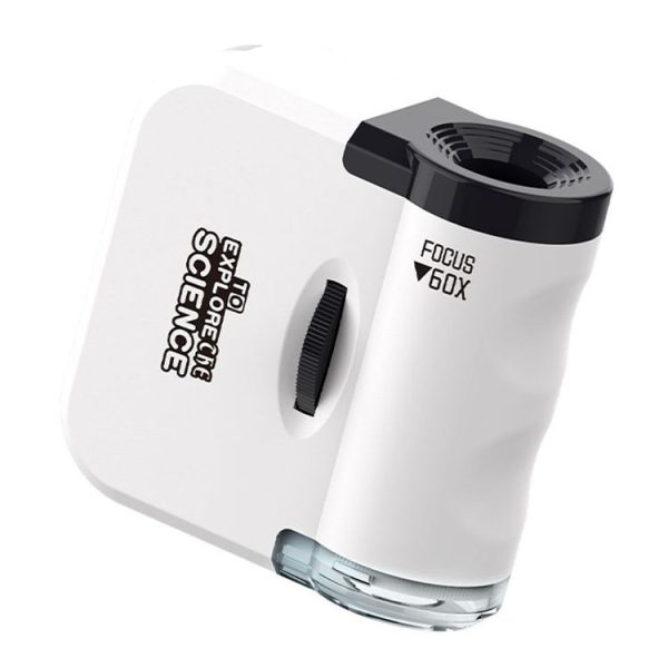 60x Portable Mini Microscope Pendant With LED Lights Outdoor Exploration Observation Fun Kids Toys (White)