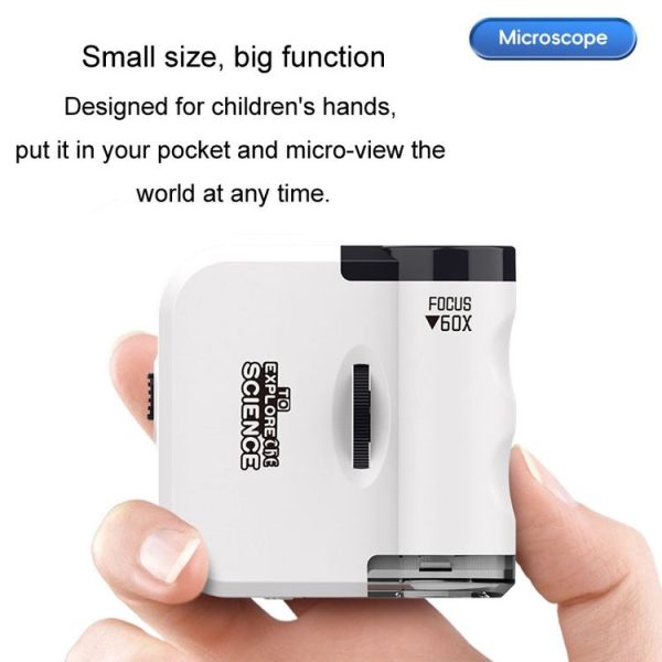 60x Portable Mini Microscope Pendant With LED Lights Outdoor Exploration Observation Fun Kids Toys (White) - Image 3
