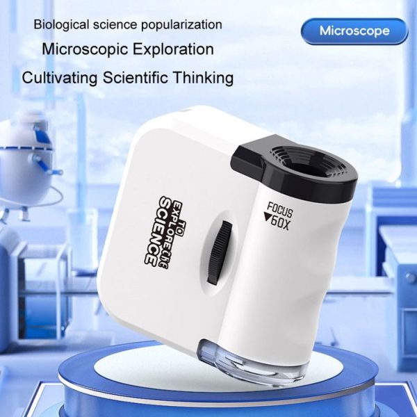 60x Portable Mini Microscope Pendant With LED Lights Outdoor Exploration Observation Fun Kids Toys (White) - Image 6