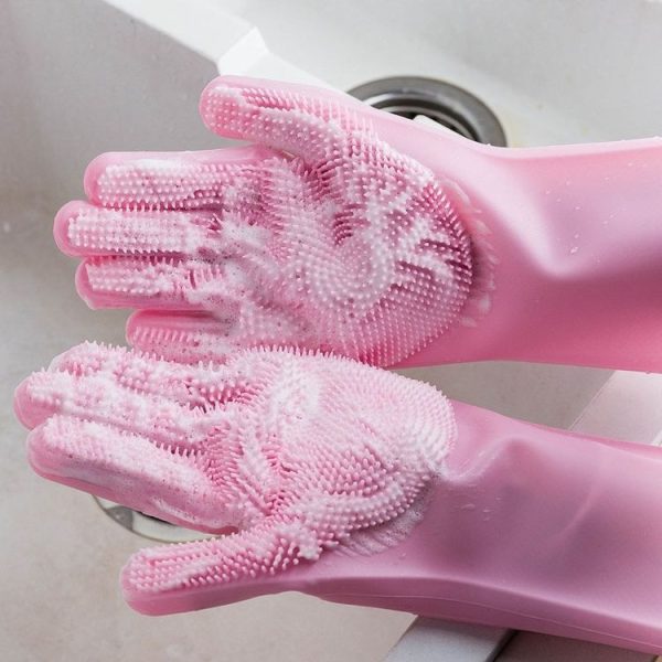 Kitchen Silicone Dishwash Gloves Male And Female Household Chores Cleaning Mitts, Size: 160g (Pink) - Image 8