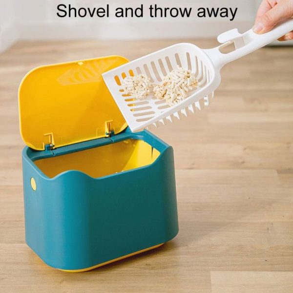 17.8 x 13 x 13.5cm Push Type Desktop Wastebasket Small Odor-Isolating Pet Litter Pan (Yellow Blue) - Image 5