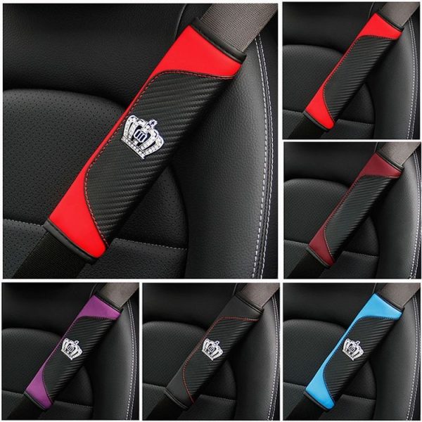 Car Seat Belt Cover Carbon Fiber Leather Auto Seat Shoulder Protection, Style: Black - Image 2